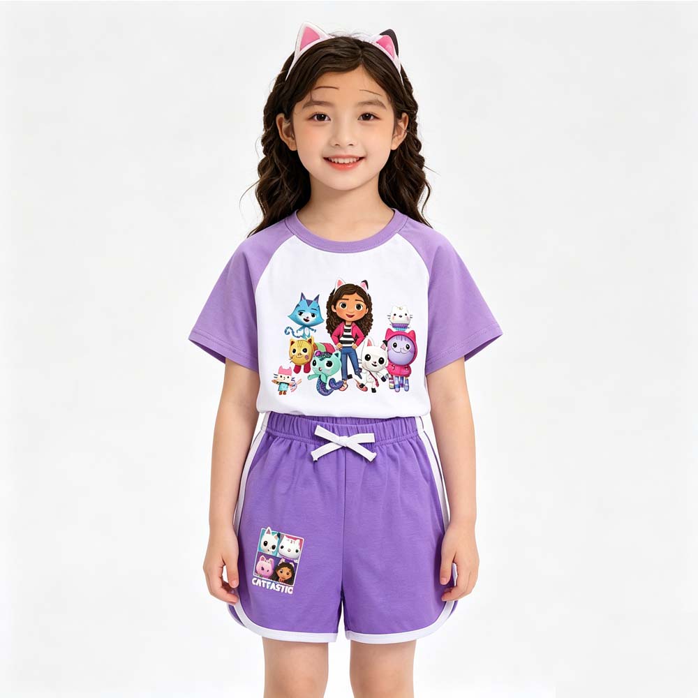Gabby's Dollhouse Girls Sportswear Set Toddler Boy Clothes Summer Pajamas Gabby Cats Cotton Short Sleeve T Shirt+Shorts Costume