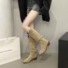 Thick Heel Vintage Brown V-Mouth Pile Tall Boots Women's Shoes 2025 Autumn Pointed Western Cowboy Boots