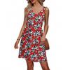 Women's Summer V-neck Casual Beach Vacation Style Retro Floral Print Sleeveless Patchwork Dress