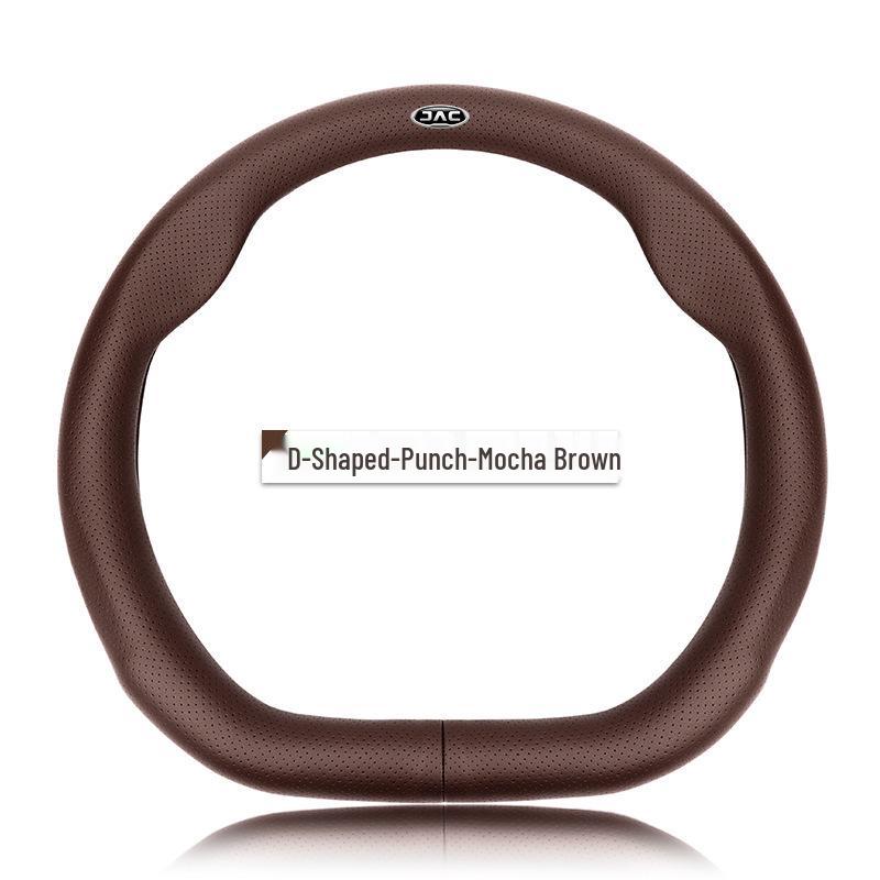 Genuine Leather Steering Wheel Cover for JAC Refine A60S3/Heyue A13, Ultra-Thin Design