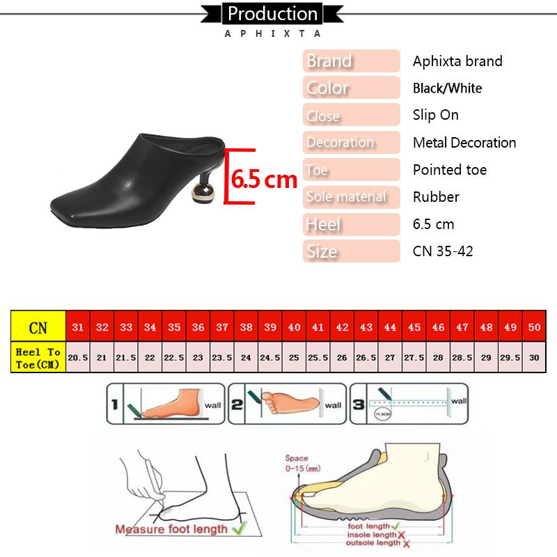 Fashion Aphixta 6.5cm High Heels Elegant Women Slides Square Toe Shallow Summer Dress Slides Sexy Metal Strange Style Heels Shoes Size42