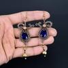 Blue Sapphire Earrings, Handmade Gemstone Earrings, 925 Solid Sterling Silver Earrings Antique Jewelry, For Engagement Gift