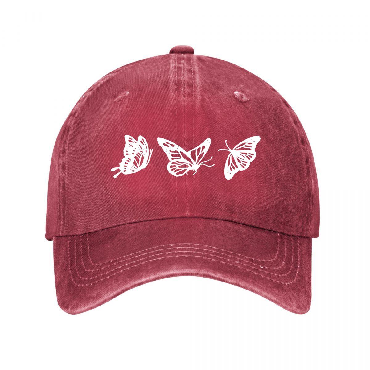Butterfly Embroidered Vintage Washed Cotton Baseball Cap Washed Baseball Cap Adjustable