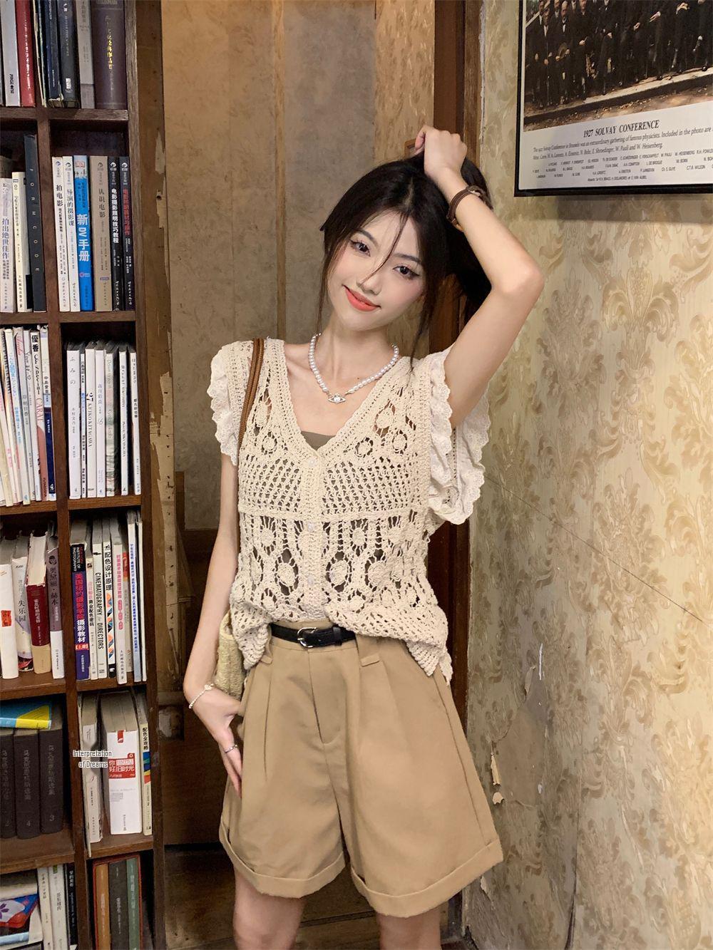 

Женский летний вязаный жилет в стиле ретро с кружевом крючком - Шикарный дизайн One Size [Recommended for up to 125 lbs]