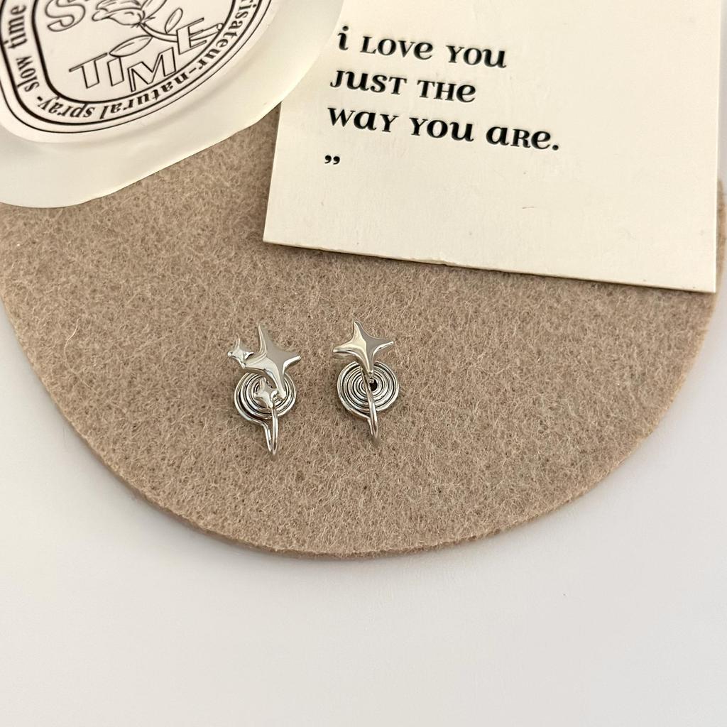 925 Sterling Sølv Stjerne Ørestikker med Myggspiral Øreklips