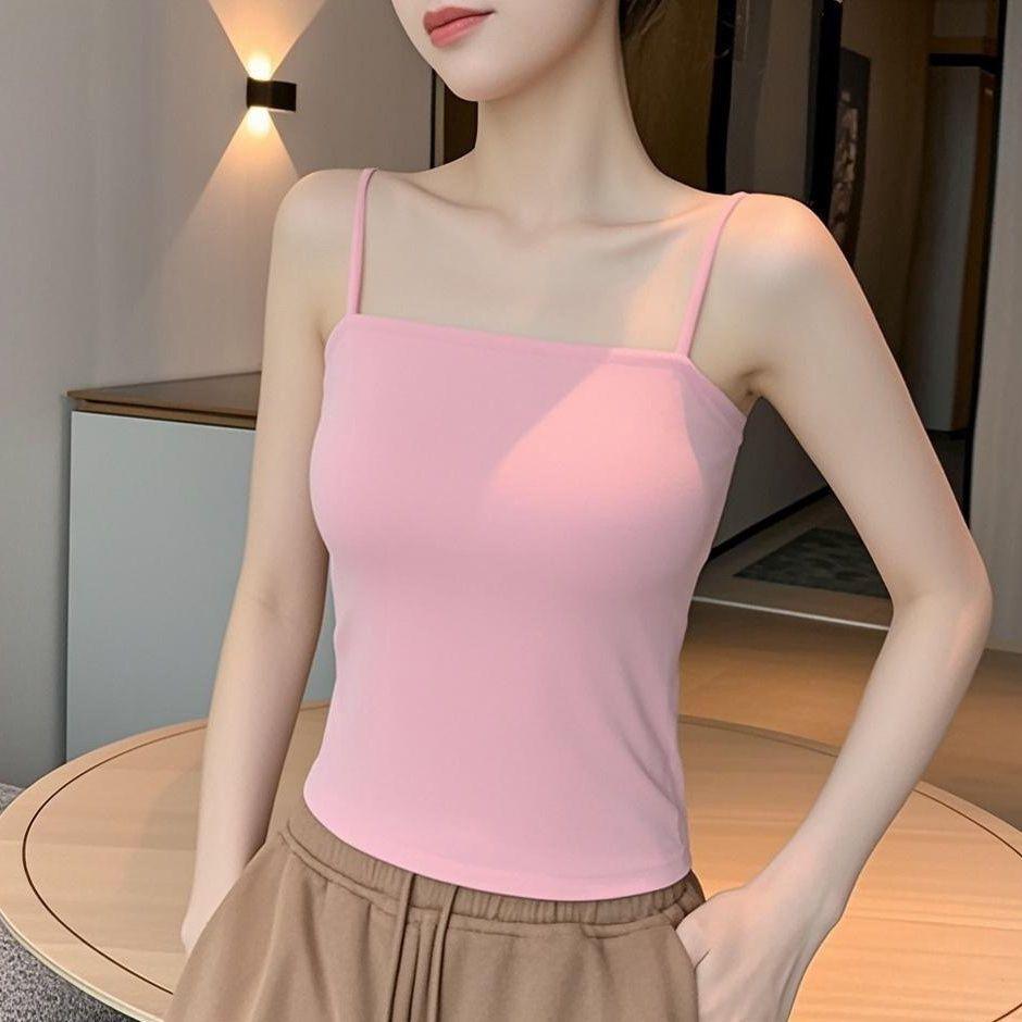 Women's Stylish Double Strap Camisole with Chest Pads - Beautiful Back and Sleeveless Form-Fitting Top