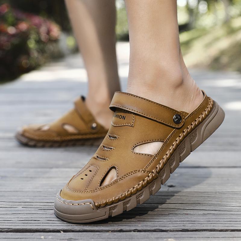 Summer Men's Sandals Quality Leather Non-Slip Men Slippers Outdoor Beach Sandals  Classic Water Trekking Men Roman Sandals