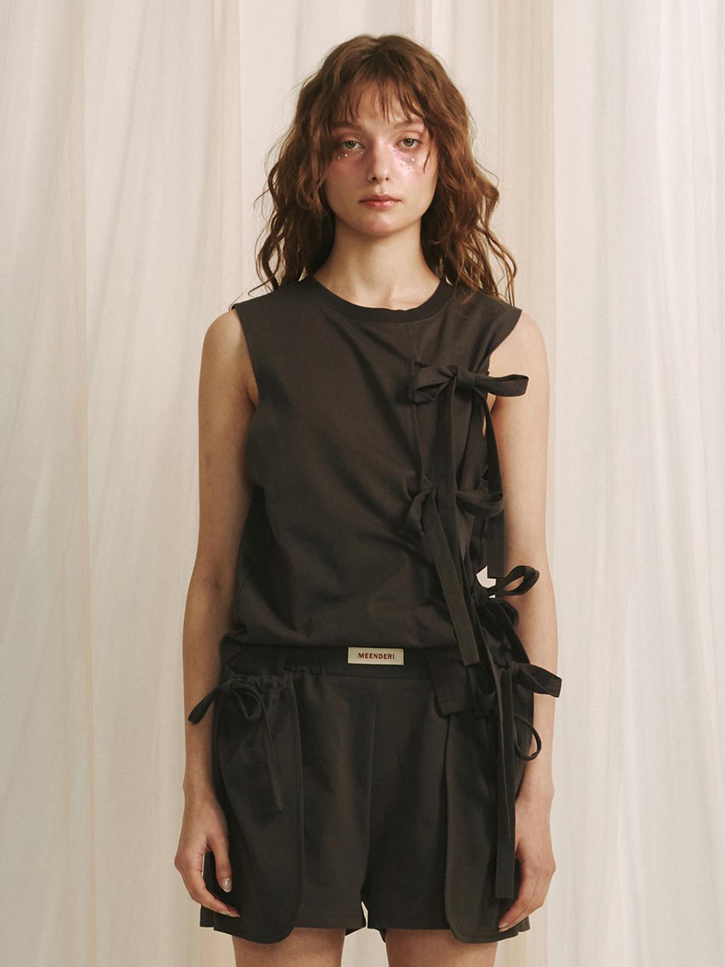 Minderly Asymmetric Tied Top - Charcoal Charcoal/One Size