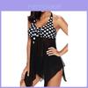 Stilvoller Damen-Tankini Vintage Netz-Badebekleidung Mit High-Waist Boxer-Shorts Im Gepunkteten Design