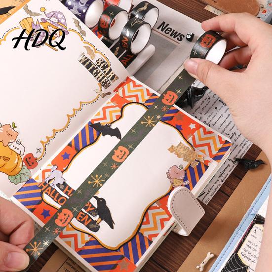 Pumpkin And Bat Washi Tape 8 Rolls Halloween Tape Spooky Witch Cat Pattern Decorative Full-page Layout for Junk Journaling Supplies Scrapbooking,