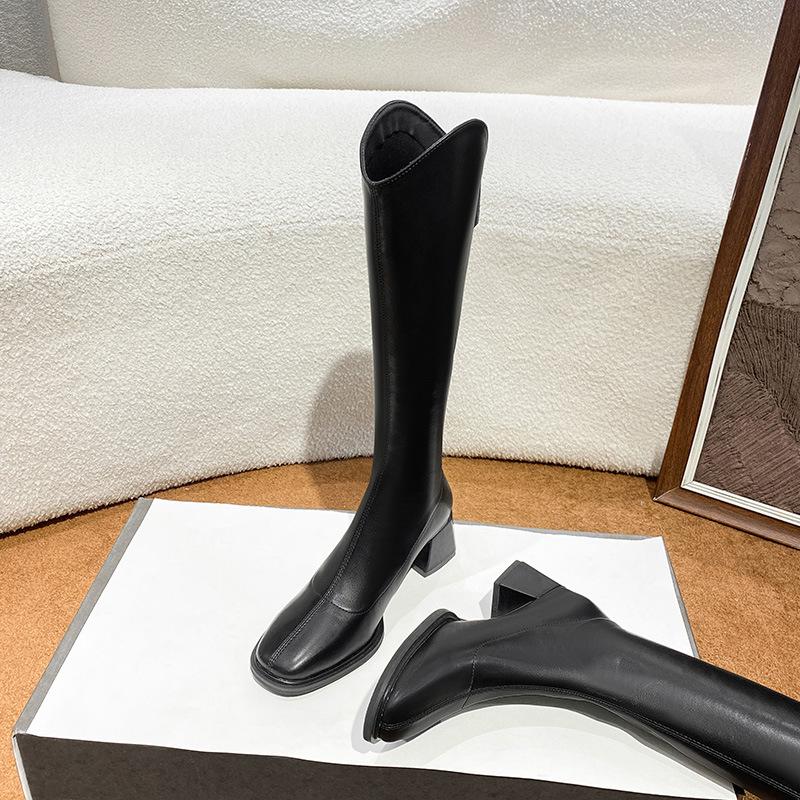 

Boots women s new models but knee white square head thick heel elastic boots elastic boots high knight boots women 39