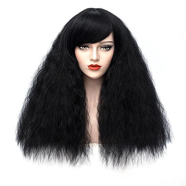 Stylish White Wig Slanted Bangs Corn Perm Long Curly Hair Instant Noodle Roll