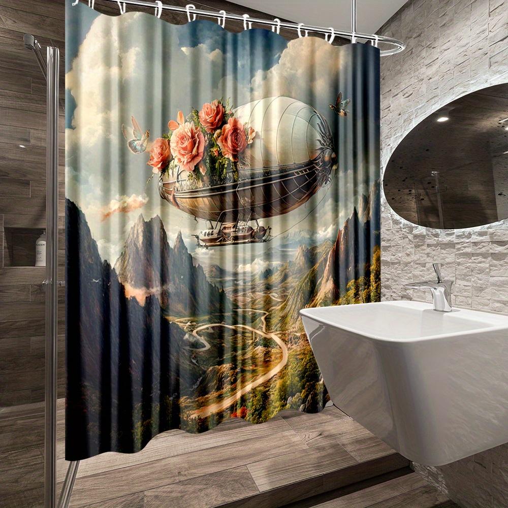 1 Piece Vintage Hot Air Balloon Shower Curtain With Beautiful Floral Design Bathroom Decorative Durable Shower Curtain