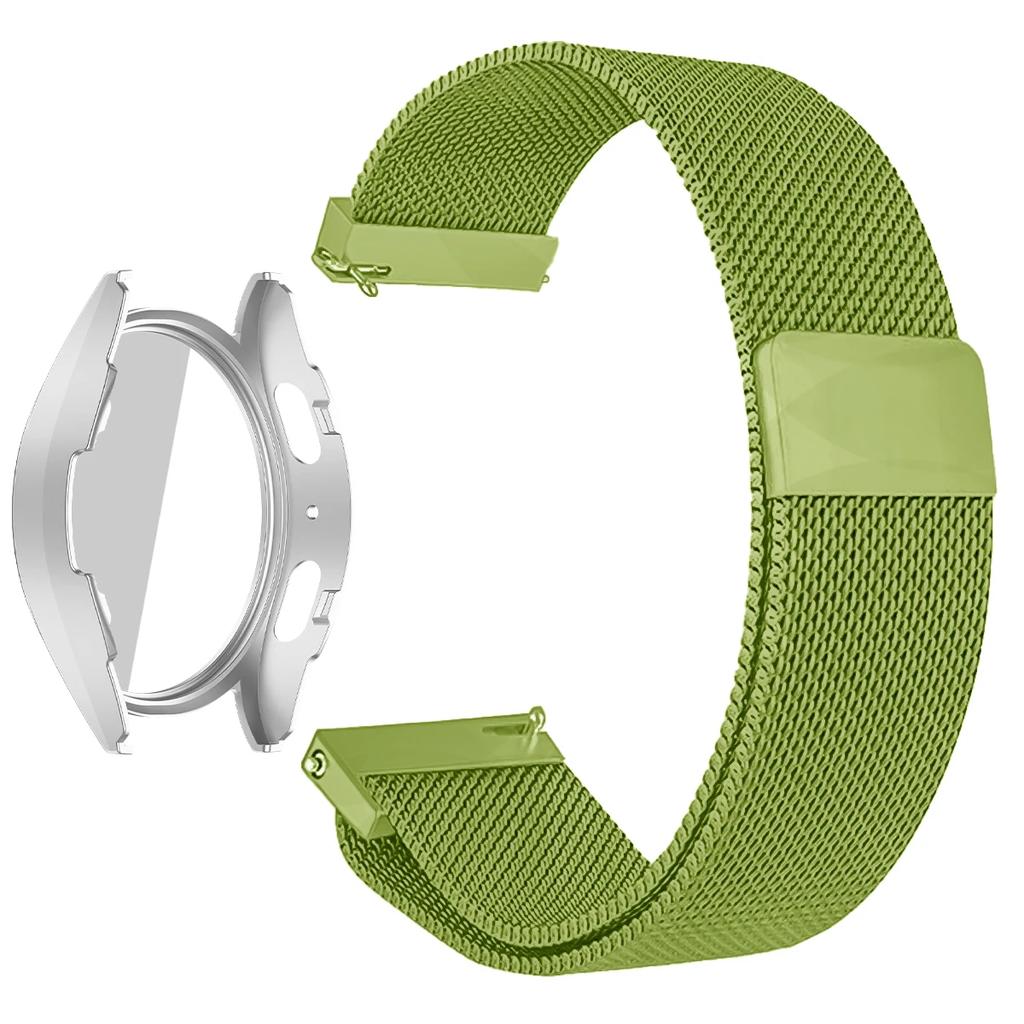 Coque PC + Bracelet Métal pour Samsung Galaxy Watch 7/6/5/4 44mm 40mm Bracelet Milanais Pare-chocs Protecteur en Verre Trempé Accessoires