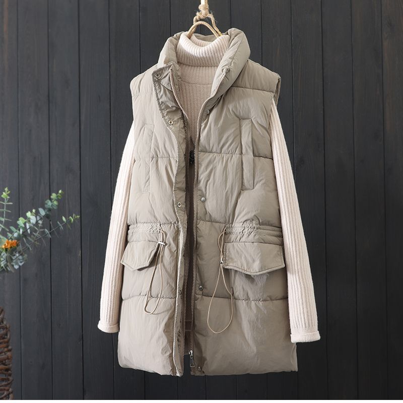 

Пуховый жилет для женщин Хлопковый Зимний Оверсайз Утепленный Теплый Длинный Топ без рукавов Жилет Повседневный Ветрозащитный Теплый Жилет с высоким воротником XXL дубильная кора