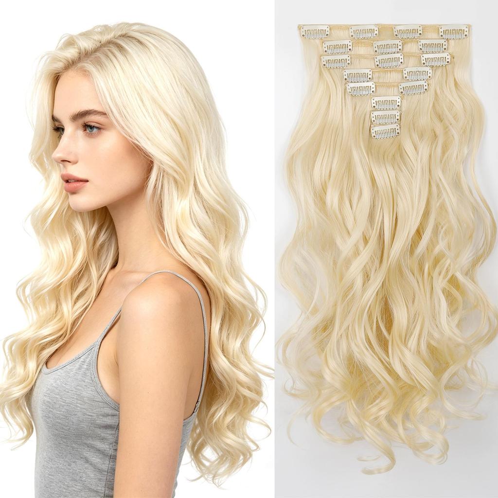 Set Completo 8 Pezzi 17 Clip Estensioni Capelli Sintetici Ondulati 20 Pollici Set Capelli Clip-on Opachi Multicolore