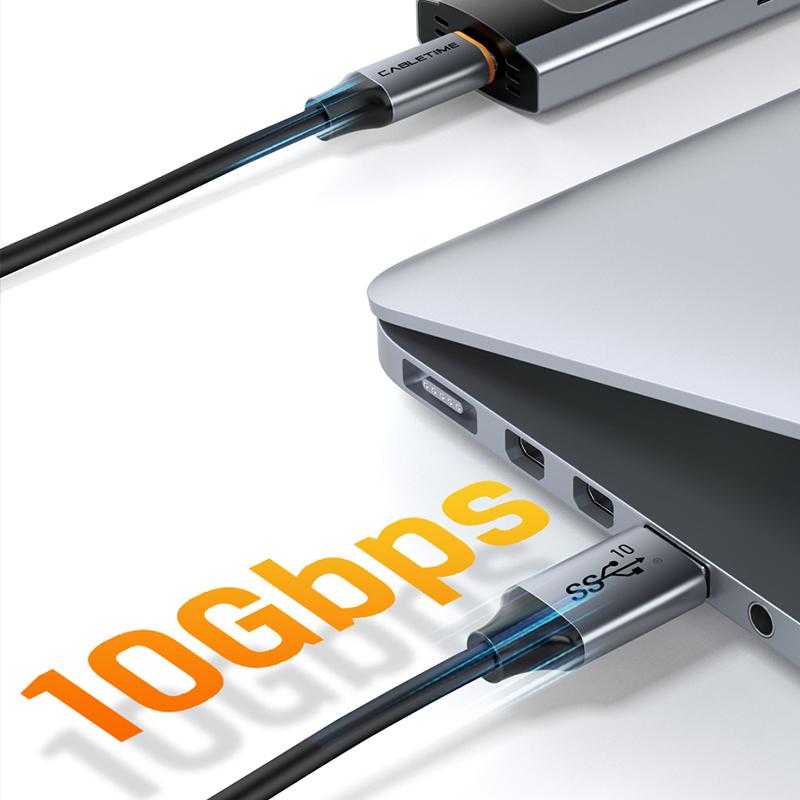 CABLETIME USB A to USB C Cable 10Gbps 3A USB 3.2 Cable 60W QC 3.0 Data Transfer for SSD Enclosure Phone Charging Data Sync