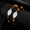 Trendy Stainless Steel Virgin Mary Cross Pendant Tiger Eye Stone Black Agate Natural Stone Bracelet for Men Classic Jewelry