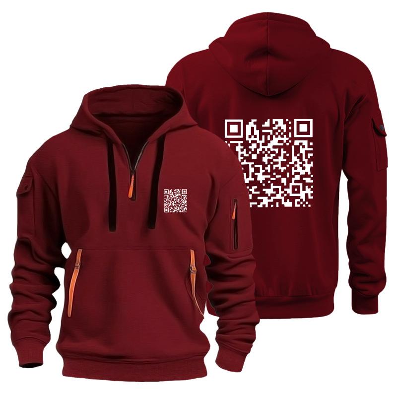 Trendsetting QR Code Hoodie: Plus Velvet Men's Sweatshirt Jacket