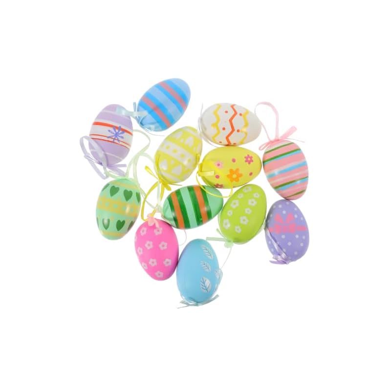 UKCOCO Easter Hanging Eggs, Set of 12, Colorful Egg Decorations, Ornaments for Easter Parties in Courtyards and Gardens