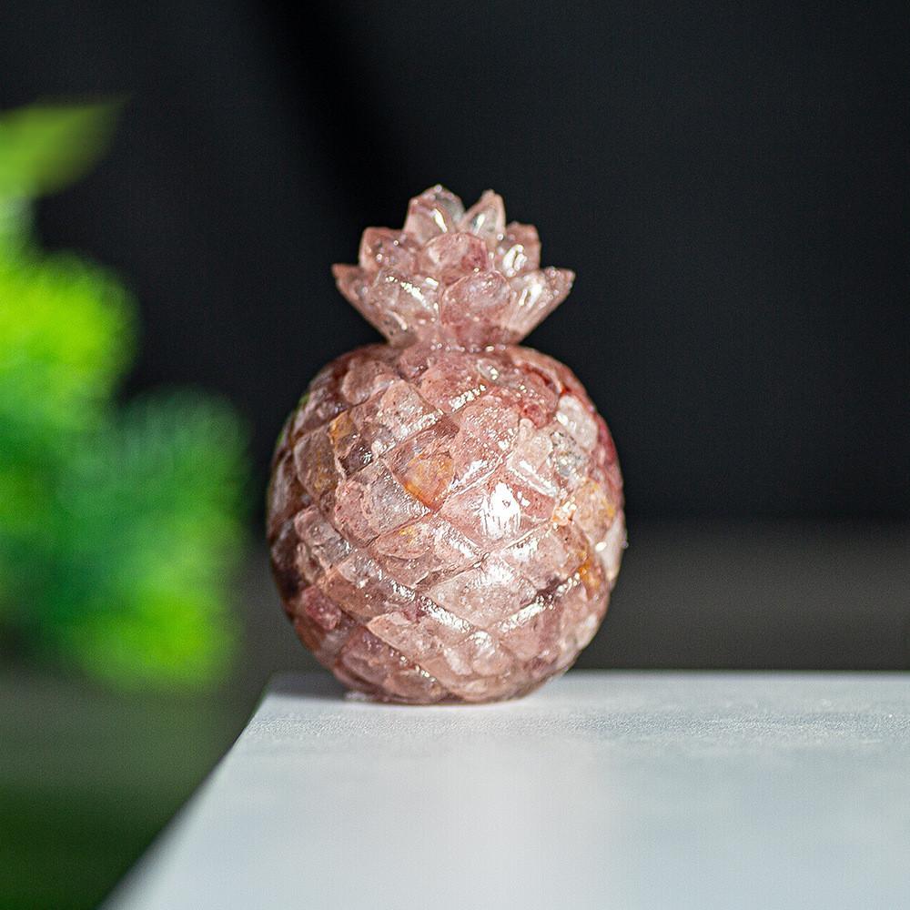 Natural Crystal Resin Pineapple Figurine With Lucky Symbol For Office Desk Decor Gift For Friends