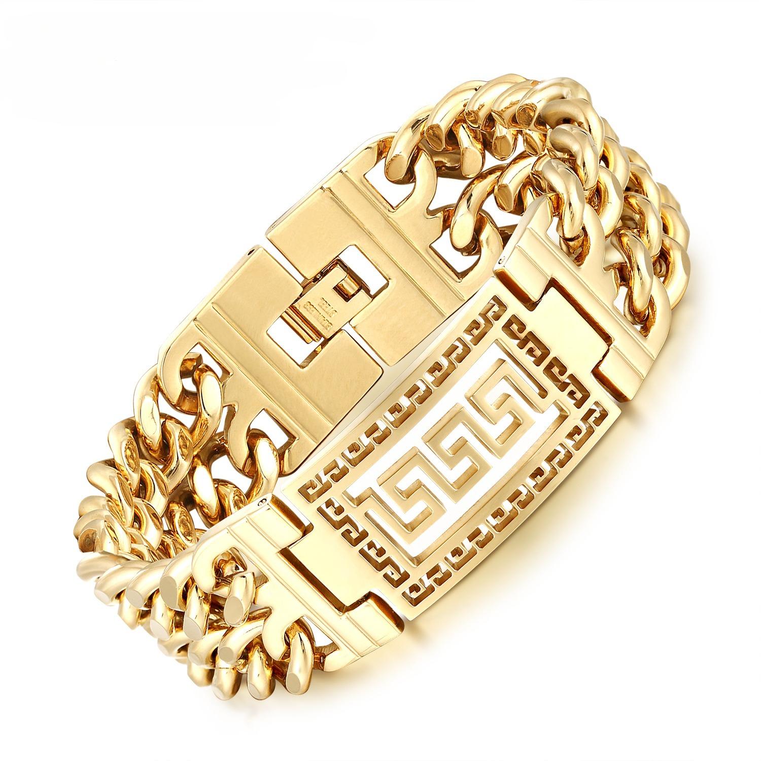 

2025 Браслет мужской двухслойный с трендовым узором Великой китайской стены 22CM