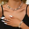 4PC Women's Fashion Imitation Pearl Necklace Earrings Bracelet Jewelry Set Suitable for Wedding, Party, Festival Gifts-8532