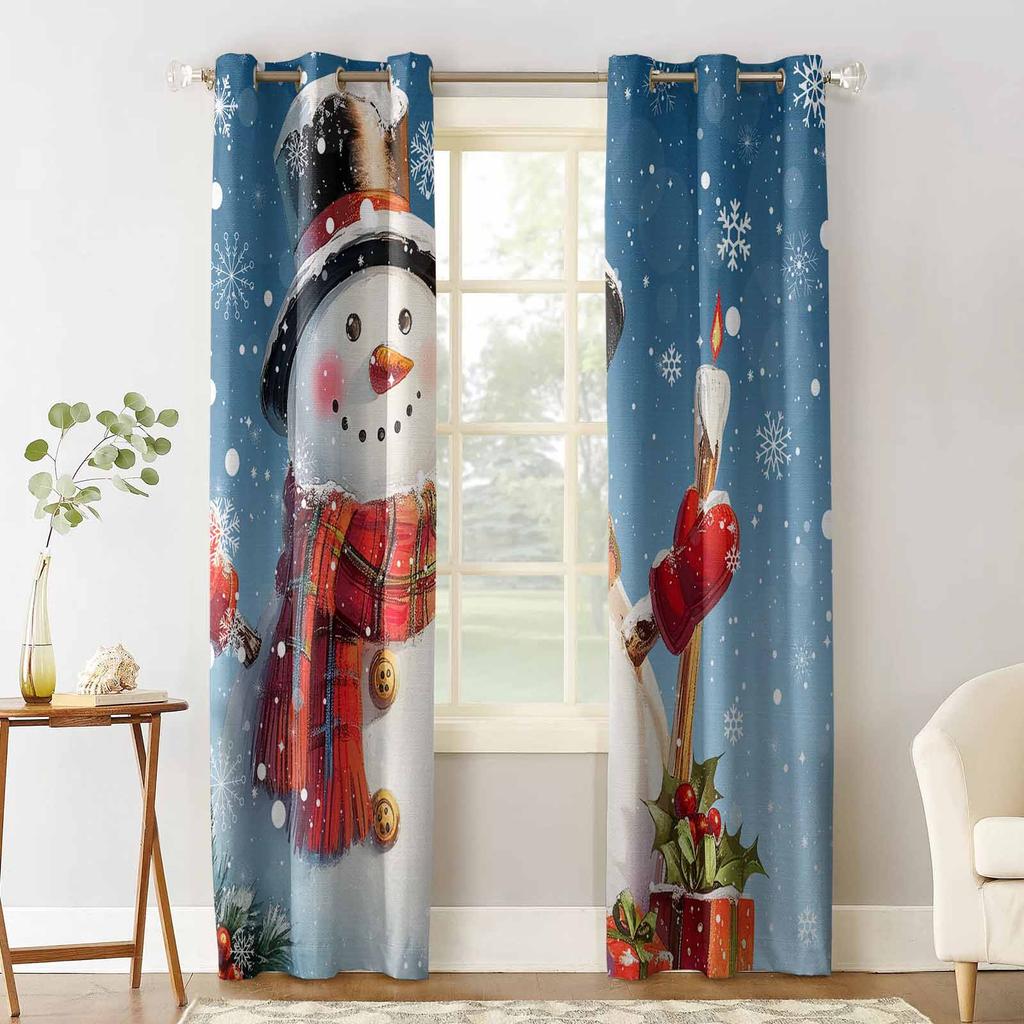 Christmas Snowman Snowflake Red Blue Blackout Curtains For Living Room Bedroom Window Treatment Blinds Drapes