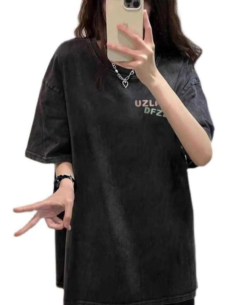 American Retro Unisex Distressed Oversized T-Shirt - Summer Short Sleeve, Straight Shoulder, Plus Size