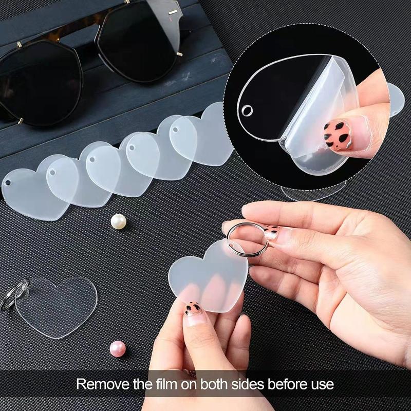 30/60Pcs Acrylic Heart Keychain Blanks Acrylic Hearts Discs with Hole for DIY Keychain Vinyl Valentine's Day Ornament