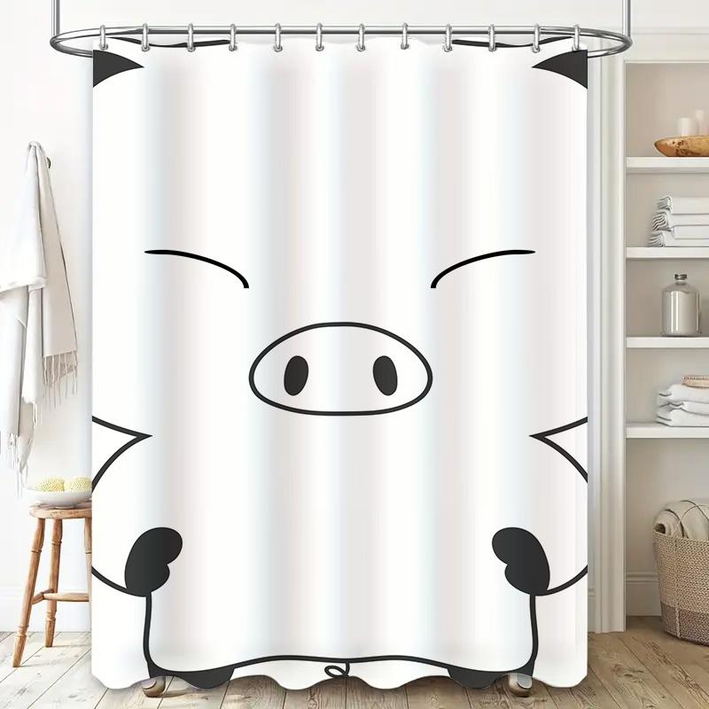 Adorable Black White Pig Design Shower Curtain Waterproof Fabric for Bathroom Decoration 72x84in