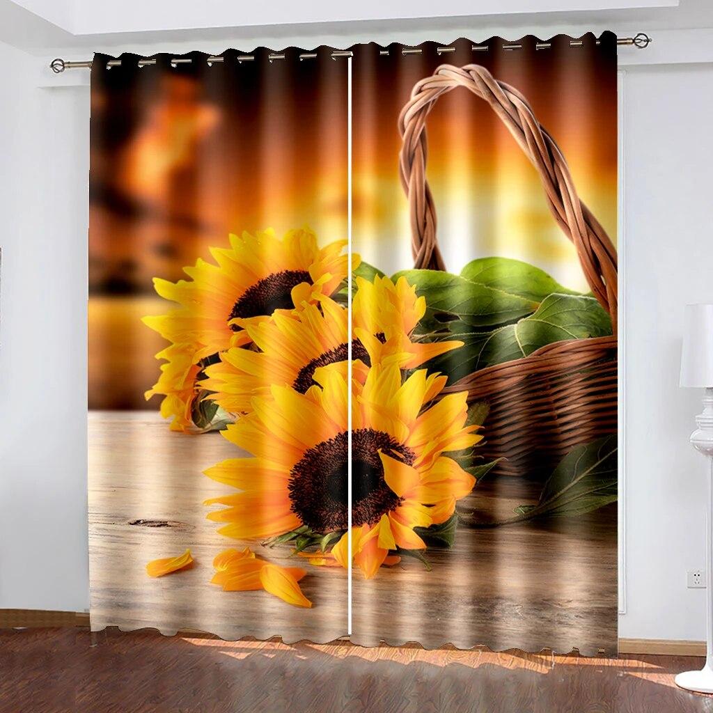 3d Sunflower With Sunshine Modern Blackout Curtains For Living Room Bedroom Curtain Cortinas Para La Sala Kitchen Blinds Drapes