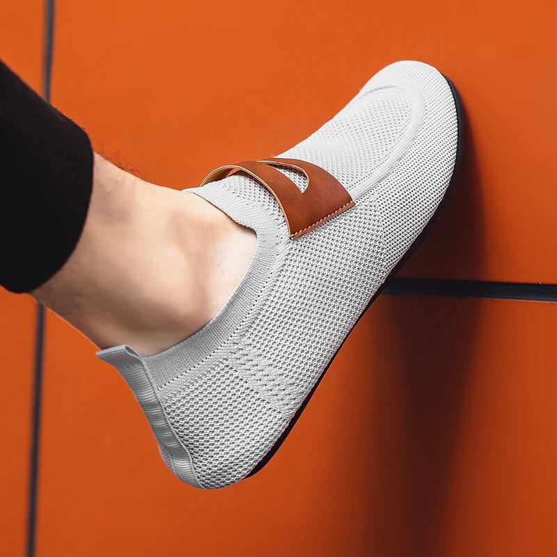 YRZL Round Toe Flat Shoes Solid Color Men Slip on Shoes Casual Breathable Comfortable Mens Mesh Loafer Shoes Outdoor Loafers Man