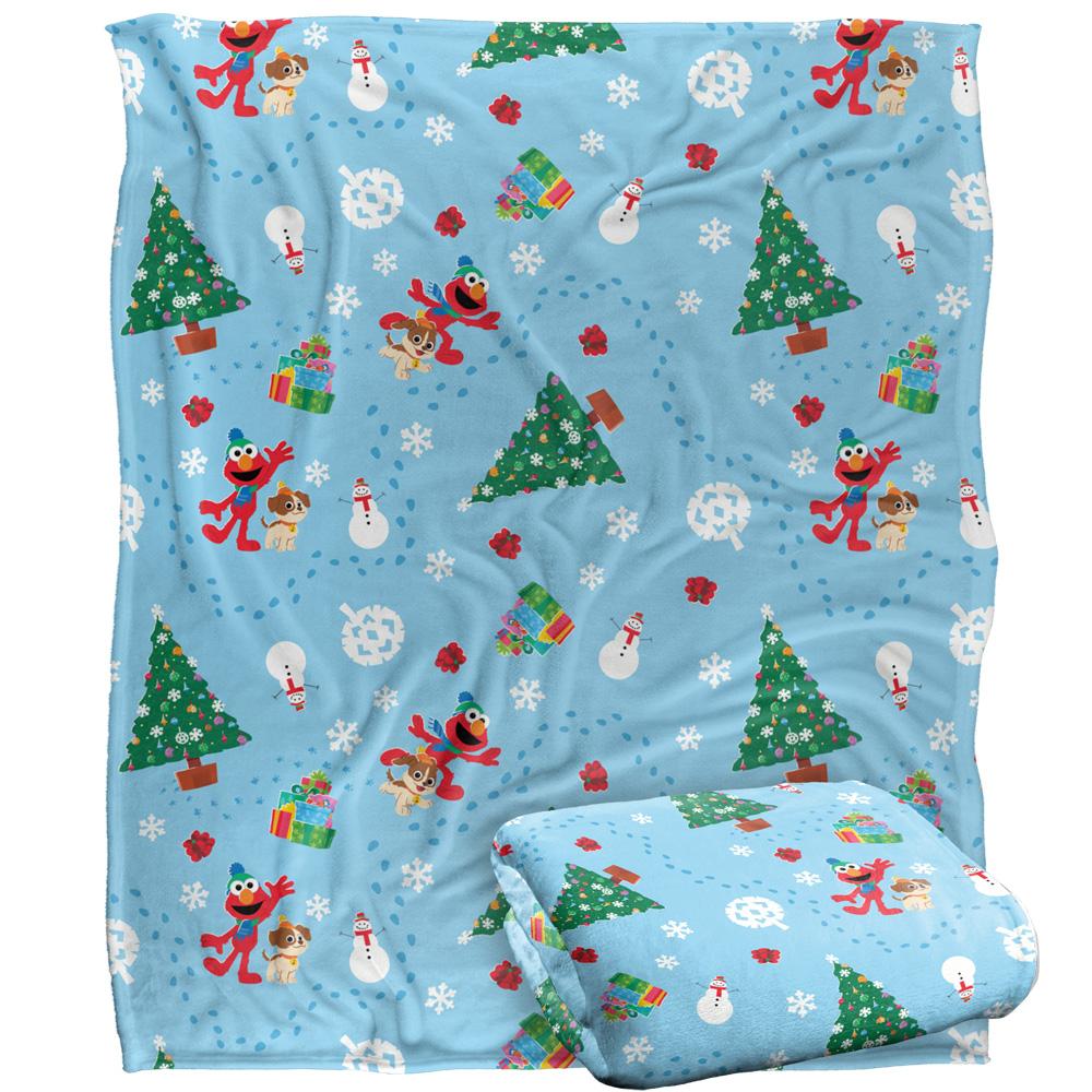 Sesame Street Silky Footprint Holiday Supersoft Blanket