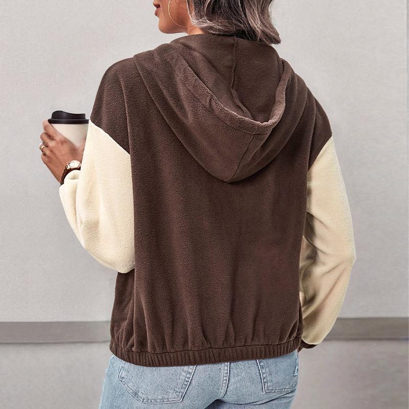 New Autumn and Winter Casual Style Zipper Cardigan Hooded Color-blocked Polar Fleece Jacket