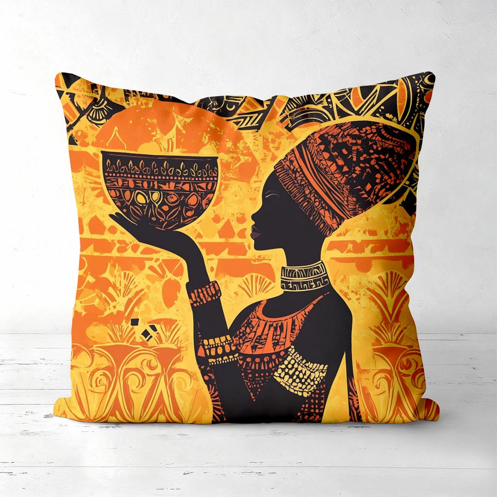 African Tribal Woman Print Throw Pillow Covers Polyester sofa decorative cushion cov Headboard Pillow (Without Pillow Core
