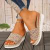 Summer new large-size women's thick-bottomed fish mouth with hemp rope colored wedge slippers