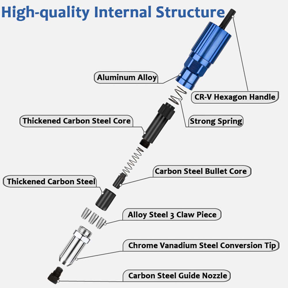 Adaptor electric pentru pistol de nituit 2,4 mm-4,8 mm adaptor pentru burghiu pistol de nituit piulițe cu nituri Instrument de nituit fără fir Instrument de nituit cu nituri cu tragere piuliță de inserție