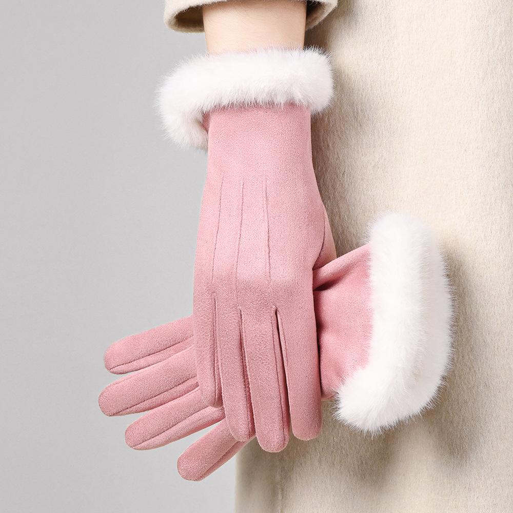 Women's Suede Velvet Bowknot Touchscreen Gloves - Warm & Cozy for Autumn/Winter