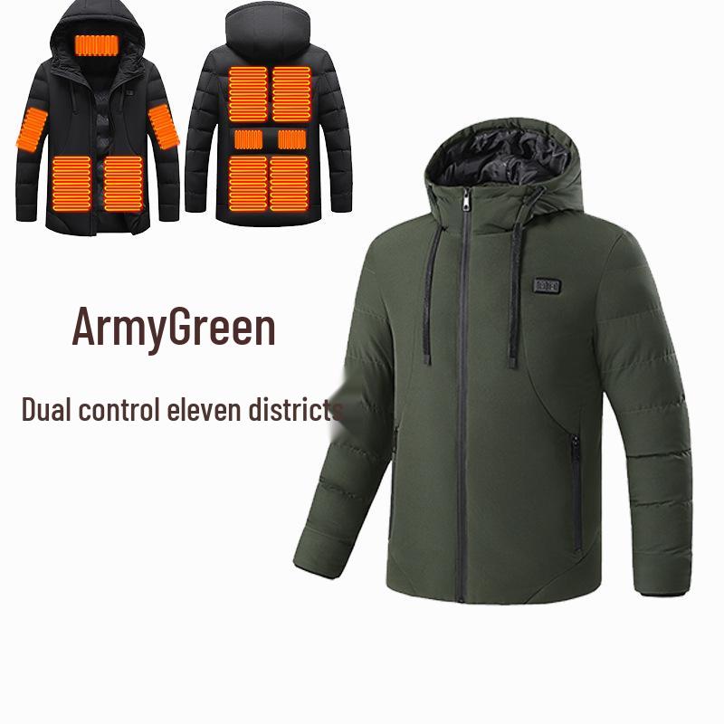 Men's Smart Heated Winter Jacket with Hood - Warm, Constant Temperature, Cold-Proof Cotton Coat