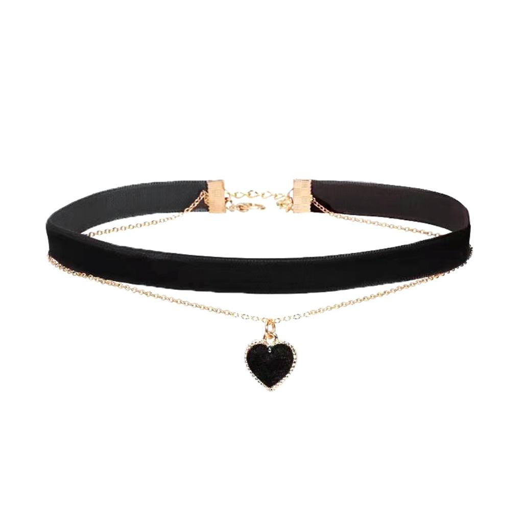 1 st damhalsband Choker Dubbla lager Sammet Choker med Hjärthänge Justerbar kedja Mode Smycken