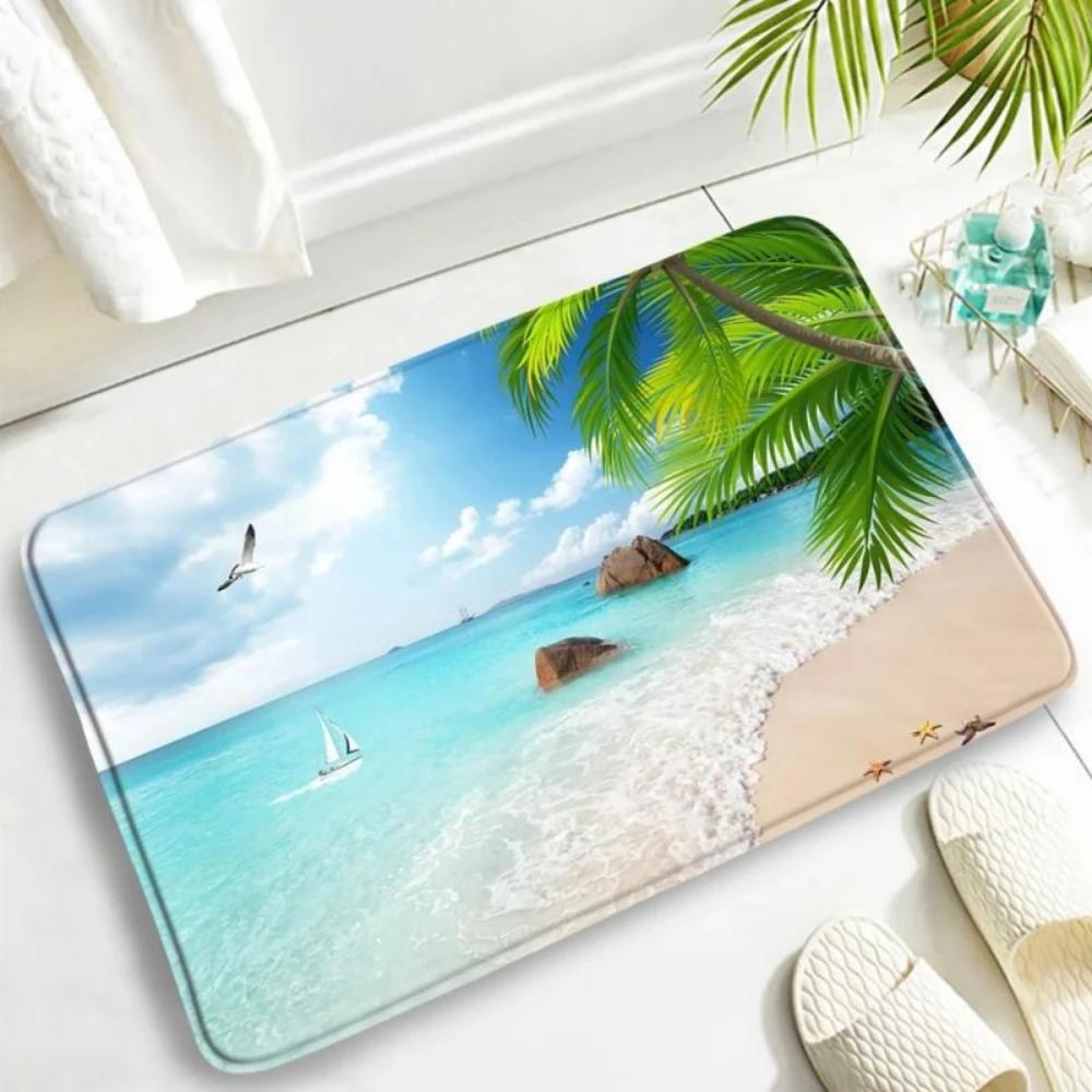 Coastal Ocean Beach Themed NonSkid Rug Waterproof Door Mat for Kitchen Entrance Living Room Bedroom All Season Floor Mat Decor