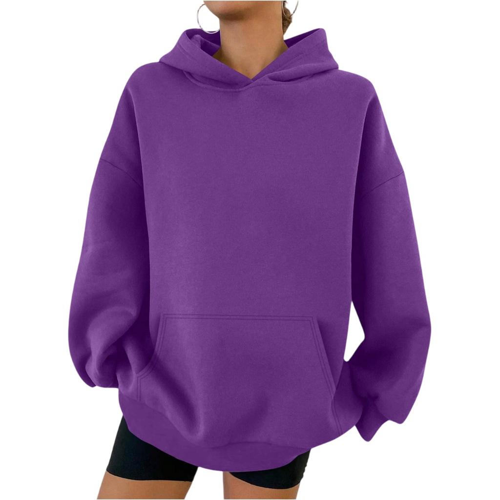 Women's Hooded Long Sleeve Sweatshirt Loose Fit Streetwear Solid Color Pullover Hoodie