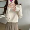 Powder Blue Elegant Fresh Youthful V Neck Loose Long Sleeve Sweater Women Autumn Commute Base Layer Top