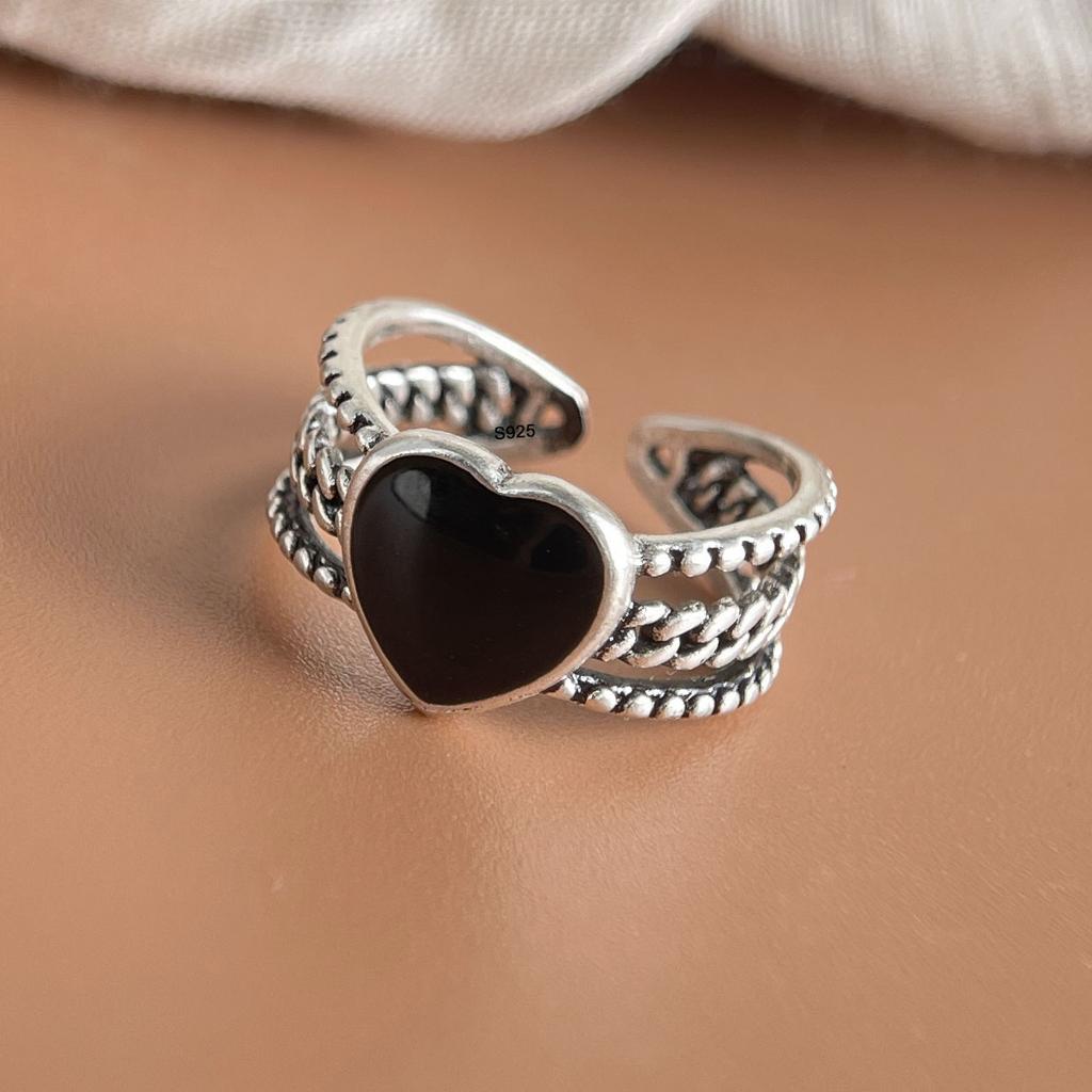 925 Sterling Silver Rings For Women Geometric Fine Jewelry Finger Adjustable Wide Flower Retro Ring For Party Birthday Gift