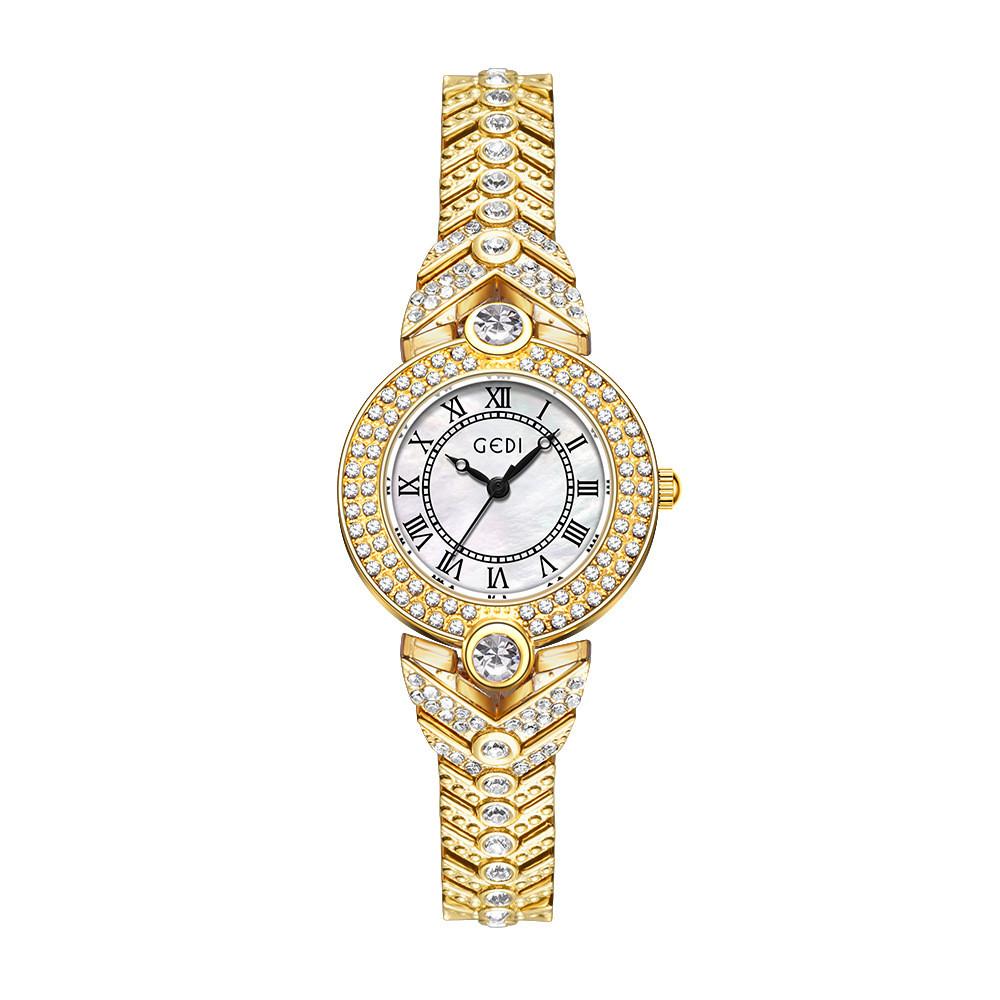 

Gadi Womens Quartz Watch With Blue Mother Of Pearl Dial For Elegant Casual Wear Gold Band White