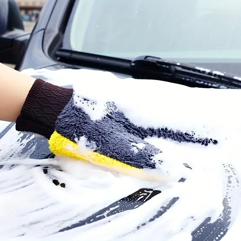 Car Washing Gloves Double Sided Coral Fleece Thickened Super Absorbent Car Wiping Gloves Cleaning Tools Amagi