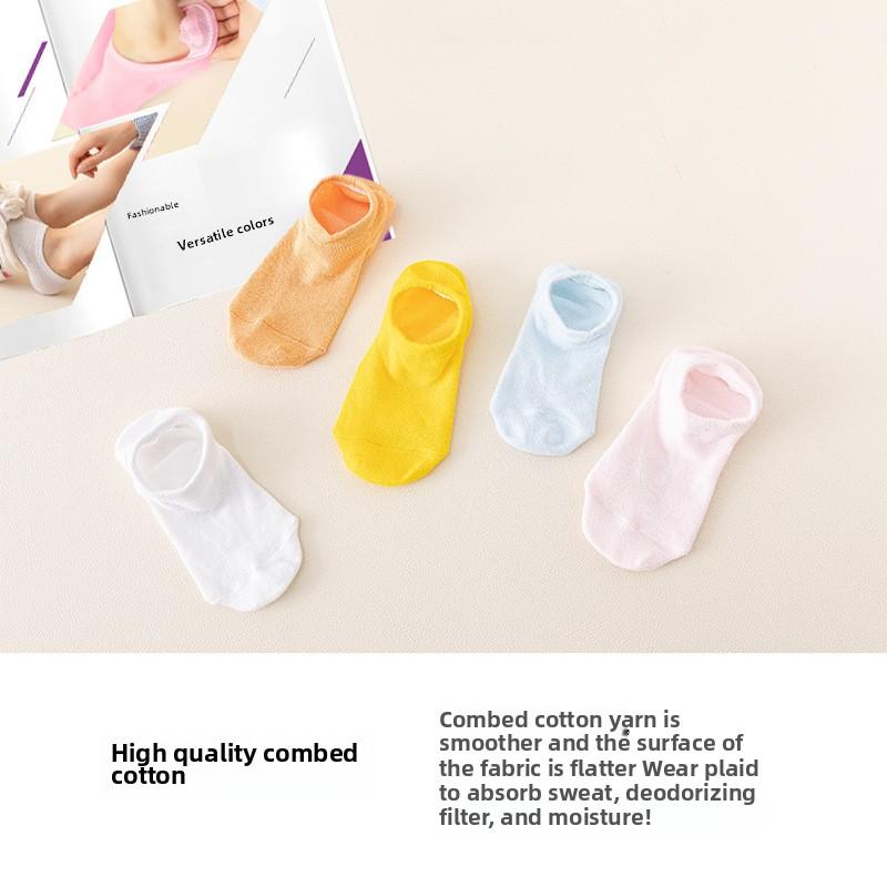 10 Pairs of Spring and Summer Models of Invisible Boat Socks Silicone Thin Mouth Does Not Fall Off the Heel Candy Colour Female Short Socks