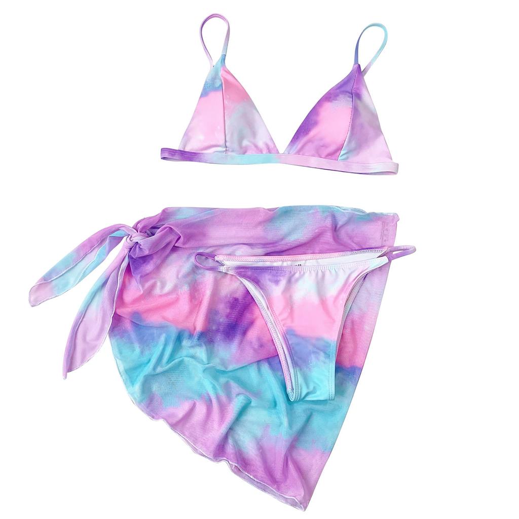 Ladies Fashion Swimwear Beach Bikini Sexy Printed Split Swimsuit 3-piece Set