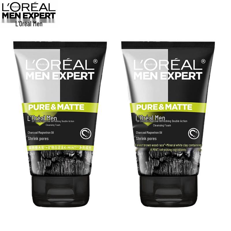 L Oreal Мужской Очищающий Гель для Лица с Угольным Угольком для Контроля Жирности 2x100мл